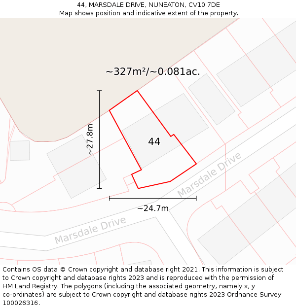 44, MARSDALE DRIVE, NUNEATON, CV10 7DE: Plot and title map