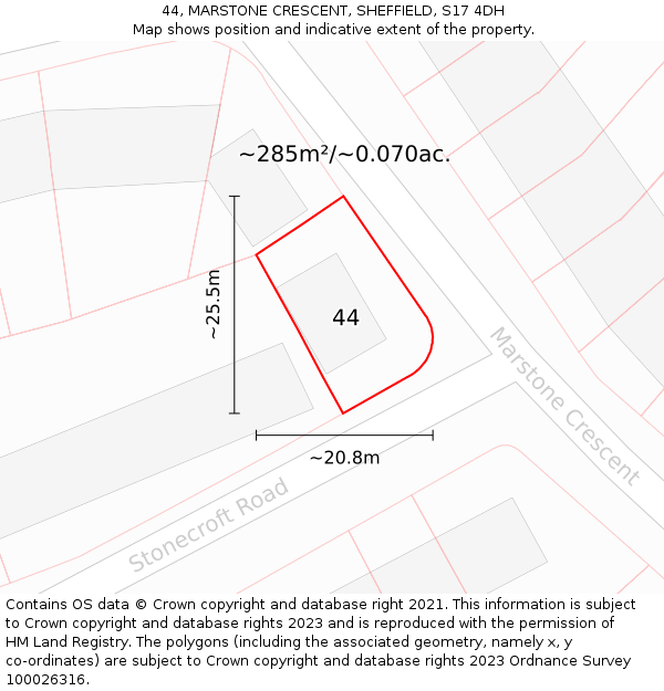 44, MARSTONE CRESCENT, SHEFFIELD, S17 4DH: Plot and title map