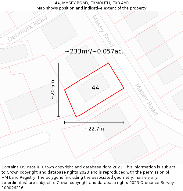 44, MASEY ROAD, EXMOUTH, EX8 4AR: Plot and title map