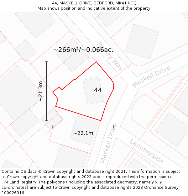 44, MASKELL DRIVE, BEDFORD, MK41 0GQ: Plot and title map