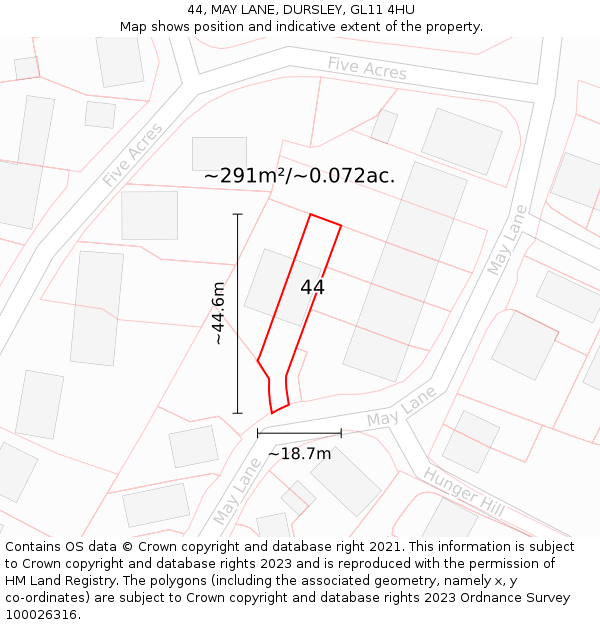 44, MAY LANE, DURSLEY, GL11 4HU: Plot and title map