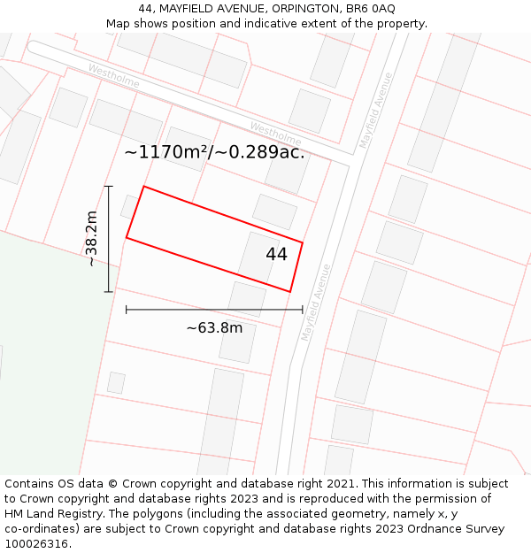 44, MAYFIELD AVENUE, ORPINGTON, BR6 0AQ: Plot and title map