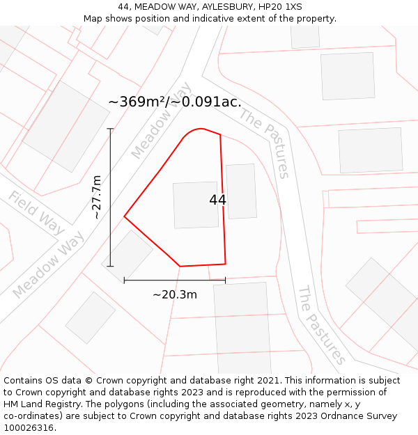 44, MEADOW WAY, AYLESBURY, HP20 1XS: Plot and title map