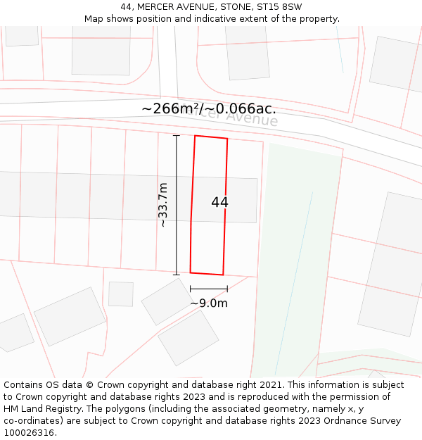 44, MERCER AVENUE, STONE, ST15 8SW: Plot and title map