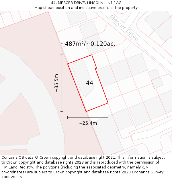 44, MERCER DRIVE, LINCOLN, LN1 1AG: Plot and title map