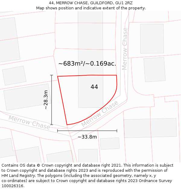 44, MERROW CHASE, GUILDFORD, GU1 2RZ: Plot and title map