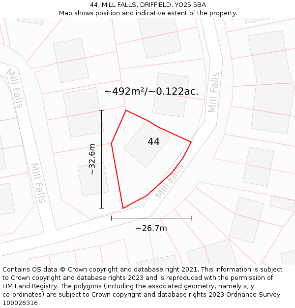 44, MILL FALLS, DRIFFIELD, YO25 5BA: Plot and title map