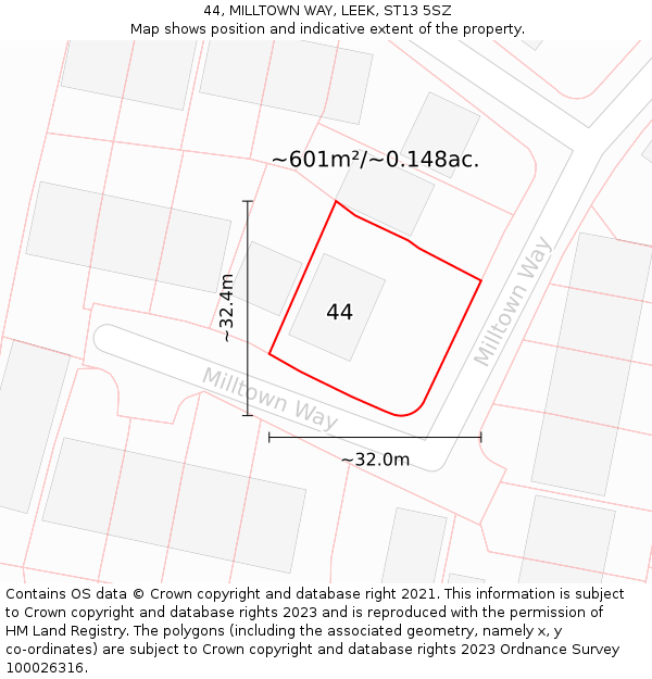 44, MILLTOWN WAY, LEEK, ST13 5SZ: Plot and title map