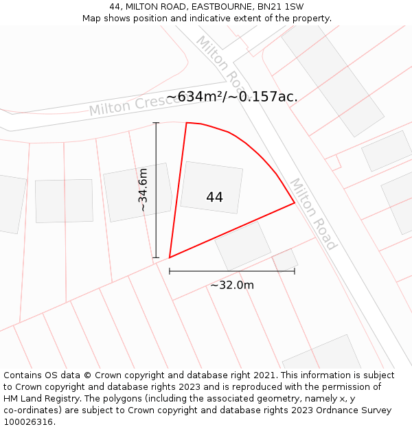 44, MILTON ROAD, EASTBOURNE, BN21 1SW: Plot and title map