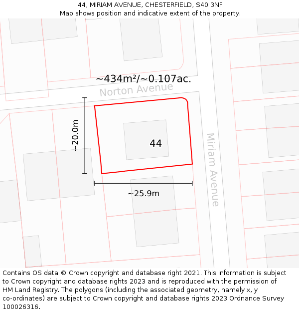 44, MIRIAM AVENUE, CHESTERFIELD, S40 3NF: Plot and title map