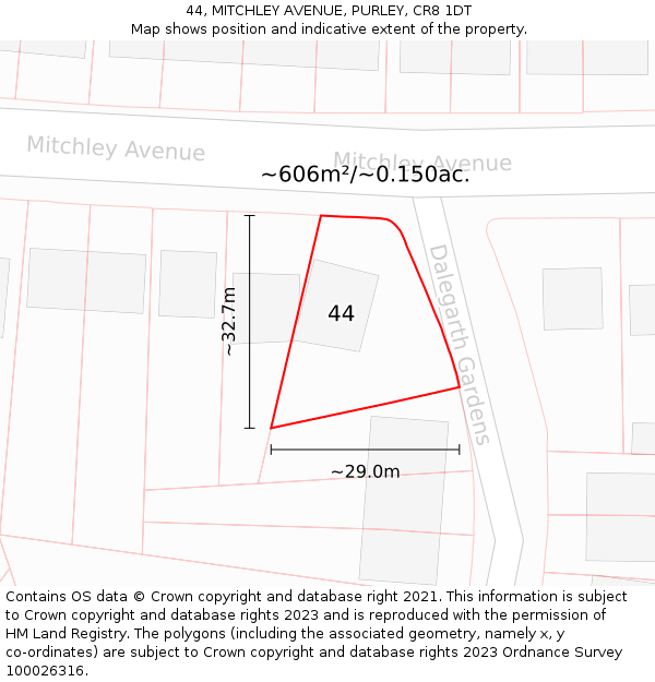 44, MITCHLEY AVENUE, PURLEY, CR8 1DT: Plot and title map