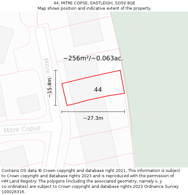 44, MITRE COPSE, EASTLEIGH, SO50 8QE: Plot and title map