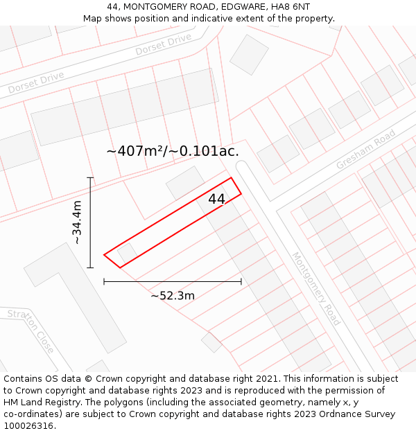 44, MONTGOMERY ROAD, EDGWARE, HA8 6NT: Plot and title map