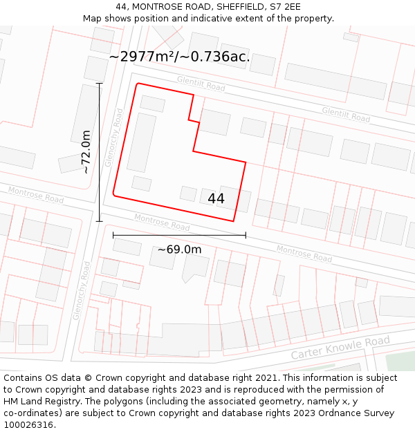 44, MONTROSE ROAD, SHEFFIELD, S7 2EE: Plot and title map