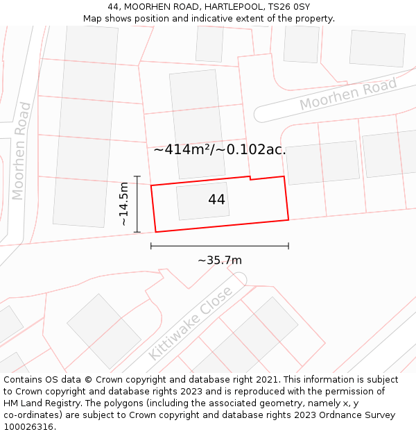 44, MOORHEN ROAD, HARTLEPOOL, TS26 0SY: Plot and title map