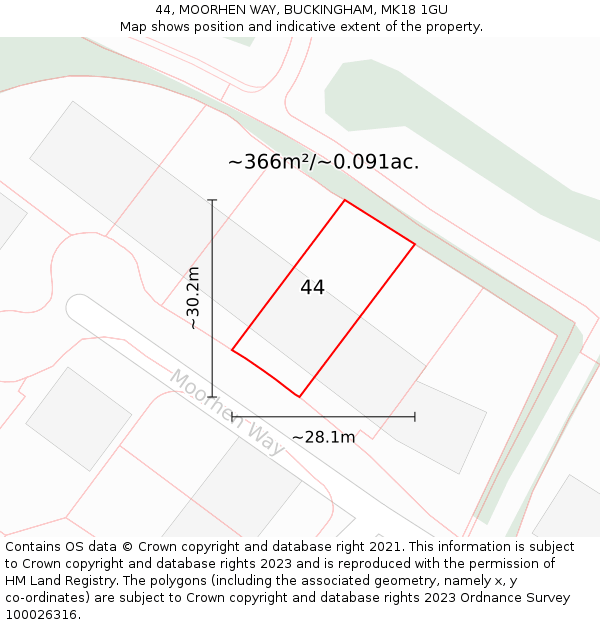 44, MOORHEN WAY, BUCKINGHAM, MK18 1GU: Plot and title map