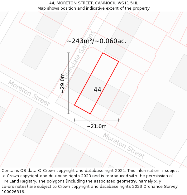 44, MORETON STREET, CANNOCK, WS11 5HL: Plot and title map