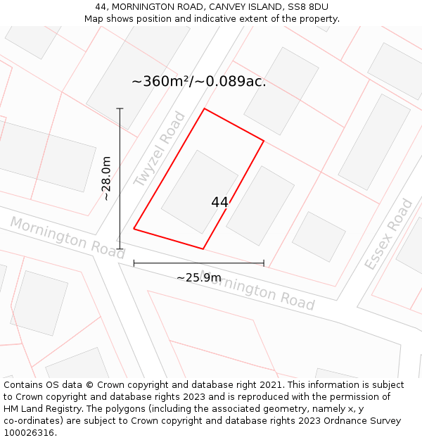 44, MORNINGTON ROAD, CANVEY ISLAND, SS8 8DU: Plot and title map
