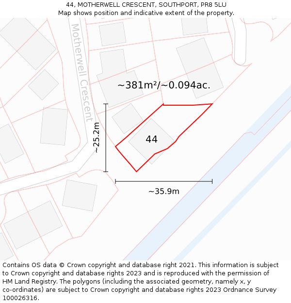 44, MOTHERWELL CRESCENT, SOUTHPORT, PR8 5LU: Plot and title map