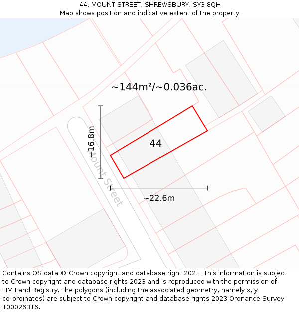 44, MOUNT STREET, SHREWSBURY, SY3 8QH: Plot and title map