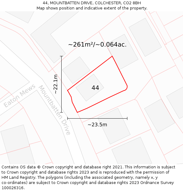 44, MOUNTBATTEN DRIVE, COLCHESTER, CO2 8BH: Plot and title map