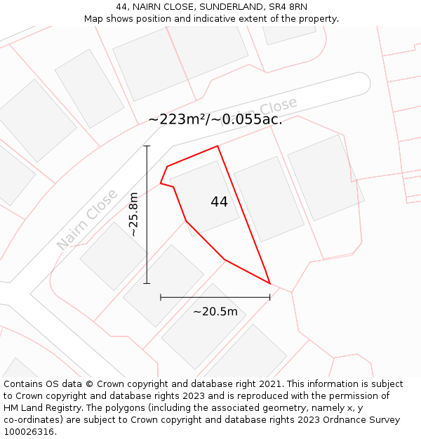 44, NAIRN CLOSE, SUNDERLAND, SR4 8RN: Plot and title map