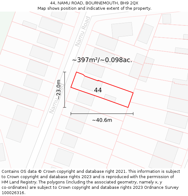 44, NAMU ROAD, BOURNEMOUTH, BH9 2QX: Plot and title map