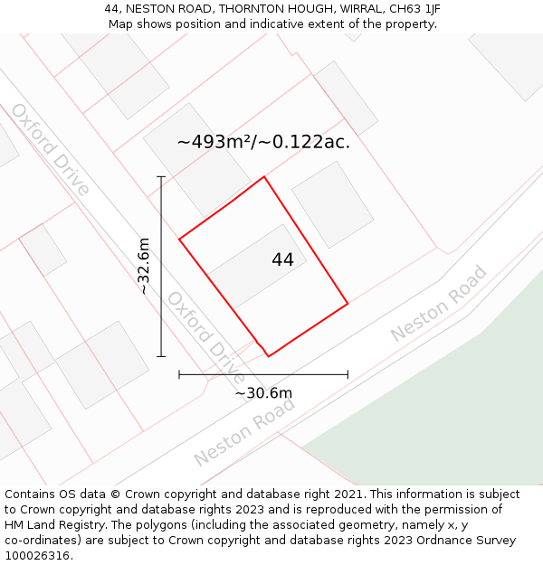 44, NESTON ROAD, THORNTON HOUGH, WIRRAL, CH63 1JF: Plot and title map