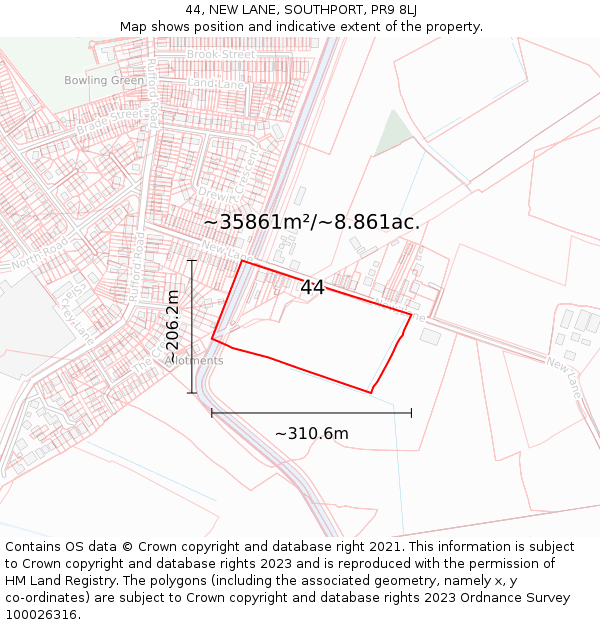 44, NEW LANE, SOUTHPORT, PR9 8LJ: Plot and title map