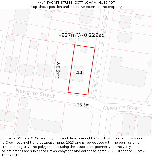 44, NEWGATE STREET, COTTINGHAM, HU16 4DT: Plot and title map