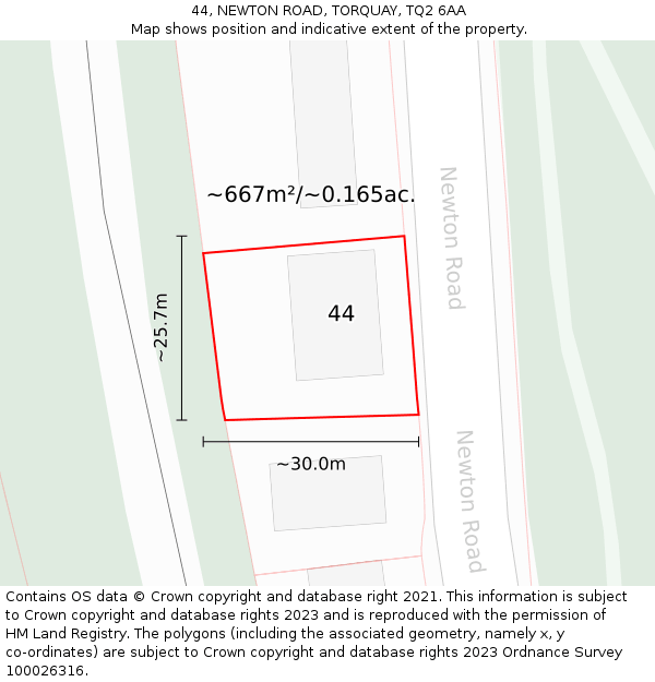 44, NEWTON ROAD, TORQUAY, TQ2 6AA: Plot and title map