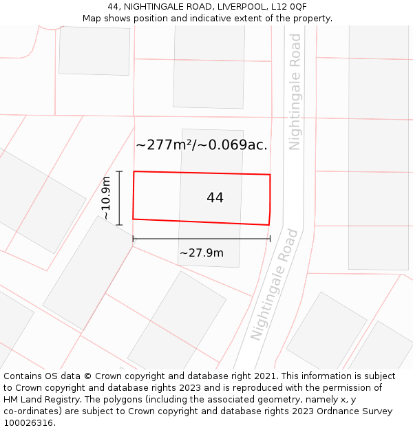 44, NIGHTINGALE ROAD, LIVERPOOL, L12 0QF: Plot and title map