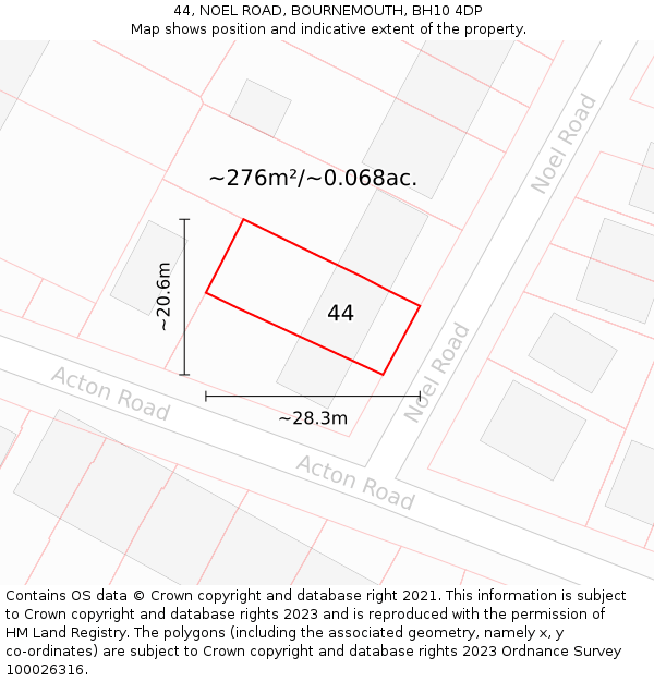 44, NOEL ROAD, BOURNEMOUTH, BH10 4DP: Plot and title map