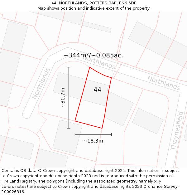 44, NORTHLANDS, POTTERS BAR, EN6 5DE: Plot and title map