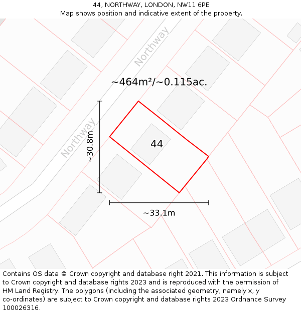 44, NORTHWAY, LONDON, NW11 6PE: Plot and title map