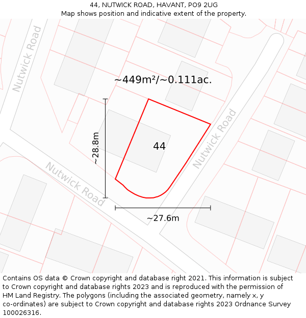 44, NUTWICK ROAD, HAVANT, PO9 2UG: Plot and title map