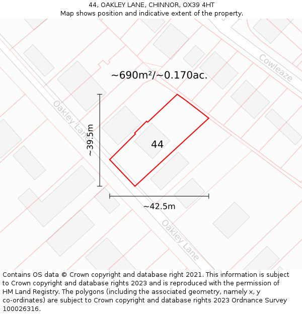 44, OAKLEY LANE, CHINNOR, OX39 4HT: Plot and title map