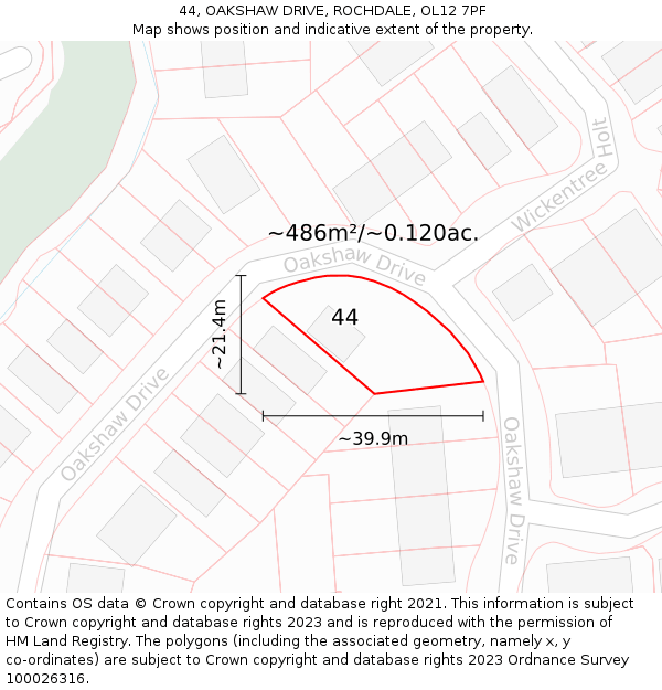 44, OAKSHAW DRIVE, ROCHDALE, OL12 7PF: Plot and title map