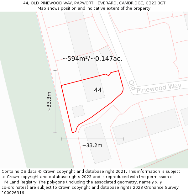 44, OLD PINEWOOD WAY, PAPWORTH EVERARD, CAMBRIDGE, CB23 3GT: Plot and title map