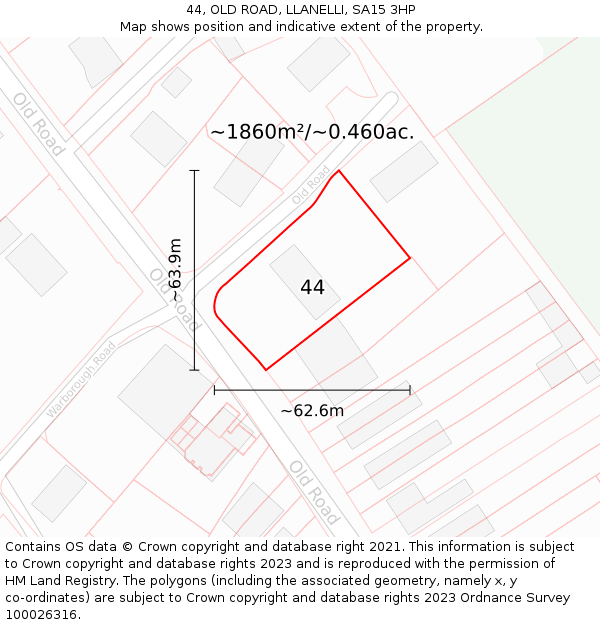 44, OLD ROAD, LLANELLI, SA15 3HP: Plot and title map