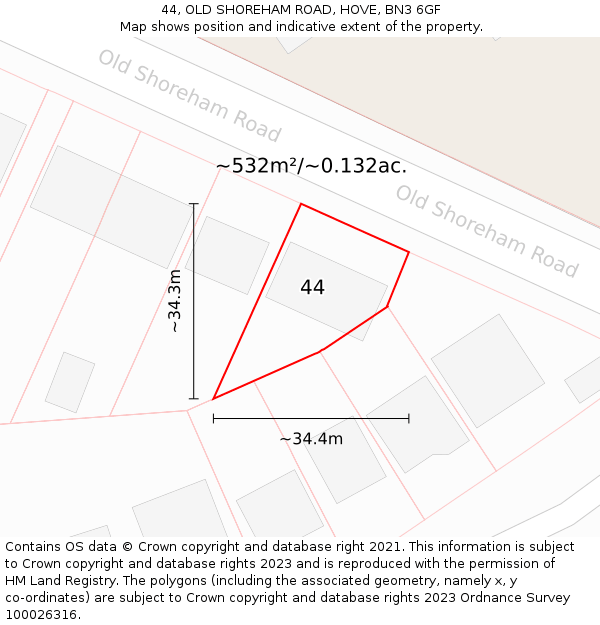 44, OLD SHOREHAM ROAD, HOVE, BN3 6GF: Plot and title map