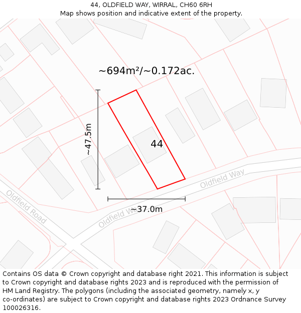 44, OLDFIELD WAY, WIRRAL, CH60 6RH: Plot and title map