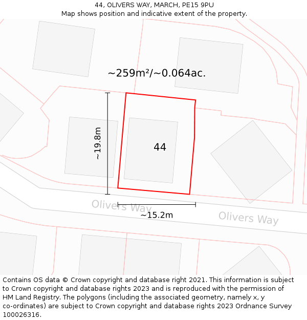 44, OLIVERS WAY, MARCH, PE15 9PU: Plot and title map