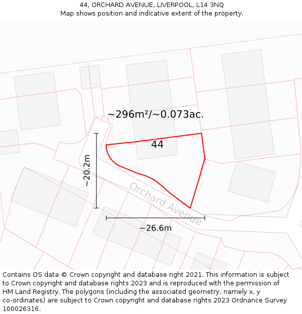 44, ORCHARD AVENUE, LIVERPOOL, L14 3NQ: Plot and title map