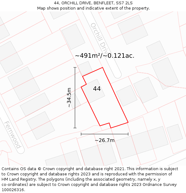 44, ORCHILL DRIVE, BENFLEET, SS7 2LS: Plot and title map