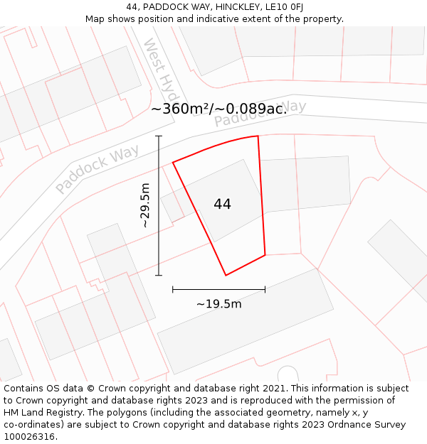 44, PADDOCK WAY, HINCKLEY, LE10 0FJ: Plot and title map