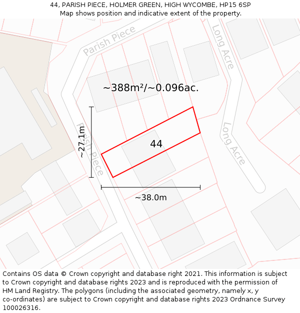 44, PARISH PIECE, HOLMER GREEN, HIGH WYCOMBE, HP15 6SP: Plot and title map