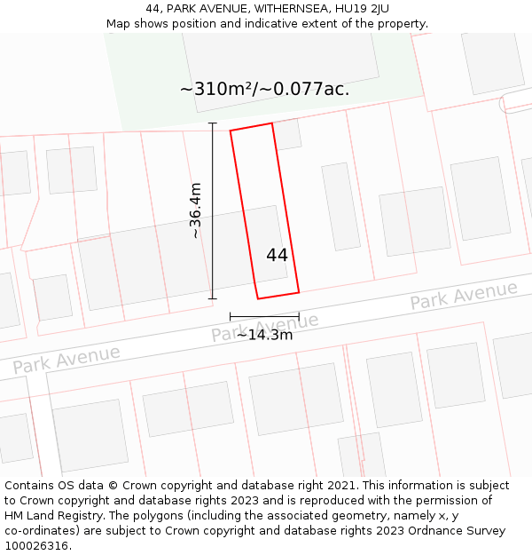 44, PARK AVENUE, WITHERNSEA, HU19 2JU: Plot and title map