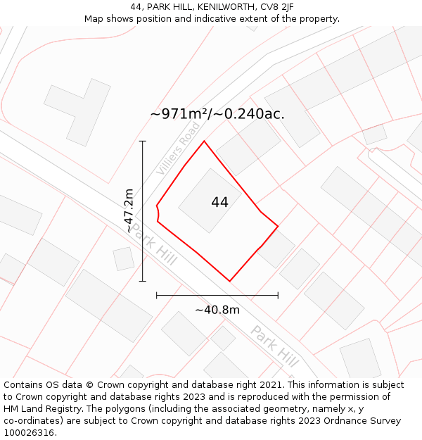 44, PARK HILL, KENILWORTH, CV8 2JF: Plot and title map