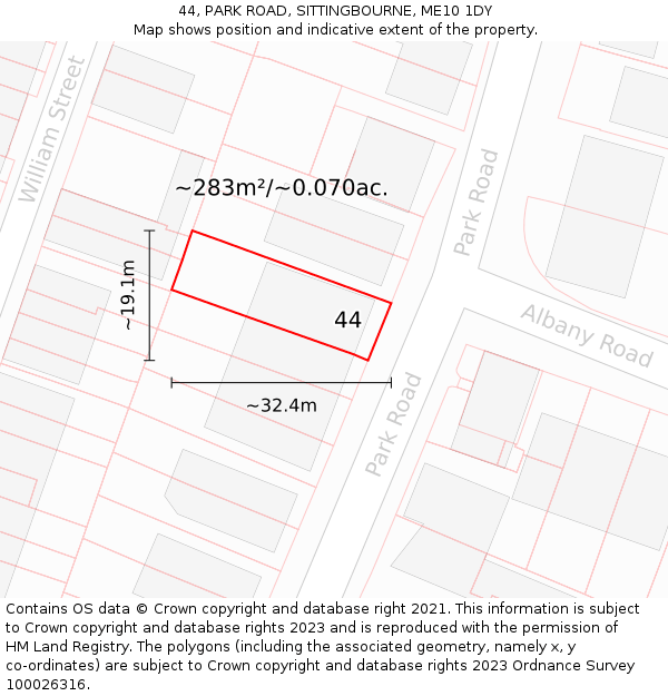 44, PARK ROAD, SITTINGBOURNE, ME10 1DY: Plot and title map